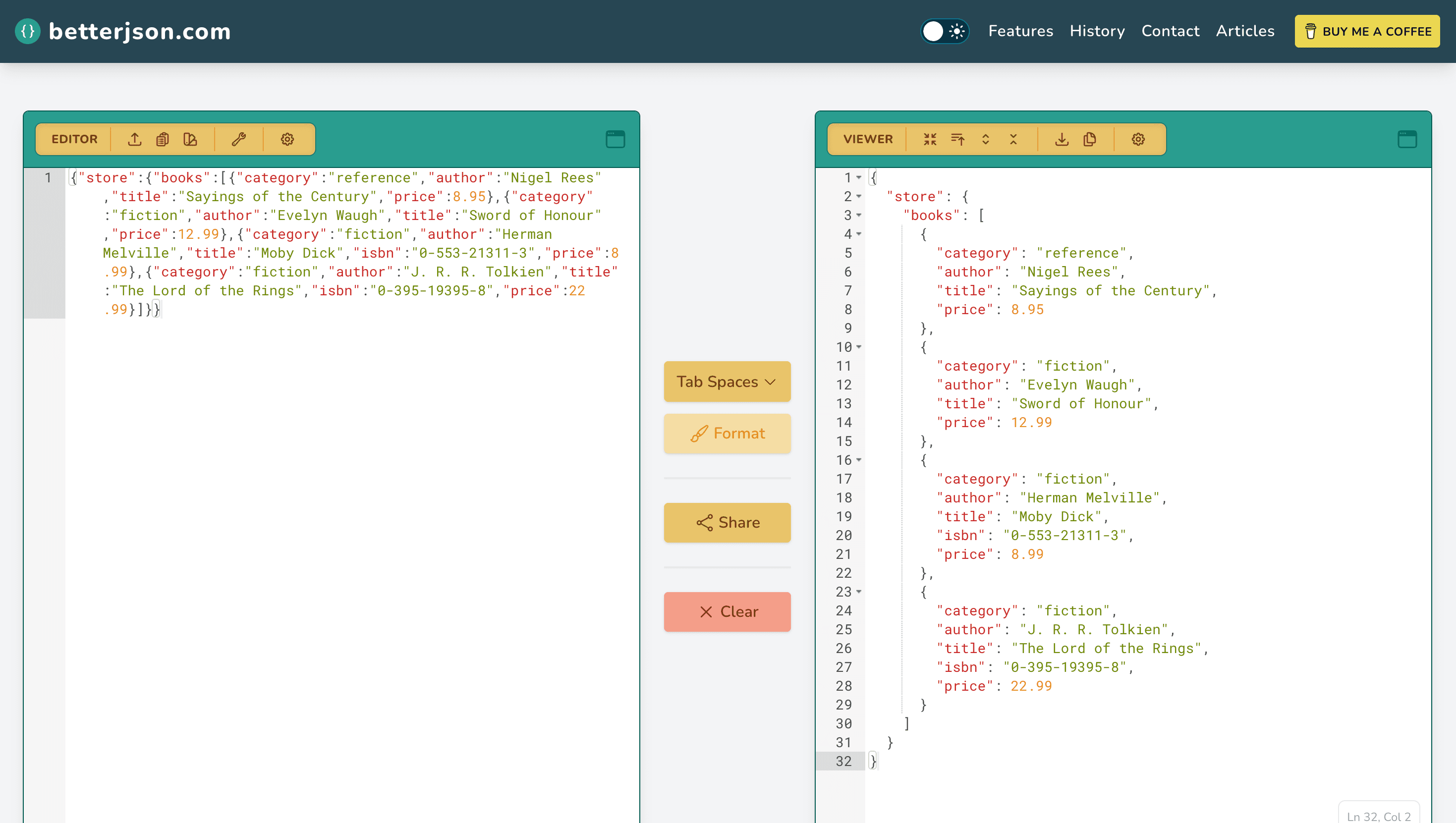 A screenshot of the betterjson.com homepage